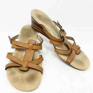 Vionic Rio Tan Leather Strappy Slip On Wedge Sandals Size 9